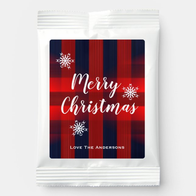 Red Bokeh Buffalo Christmas Personalised Hot Chocolate Drink Mix (Front)