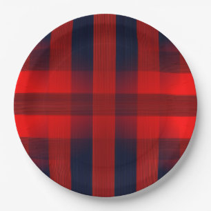 Red Bokeh Buffalo Plaid Paper Plates