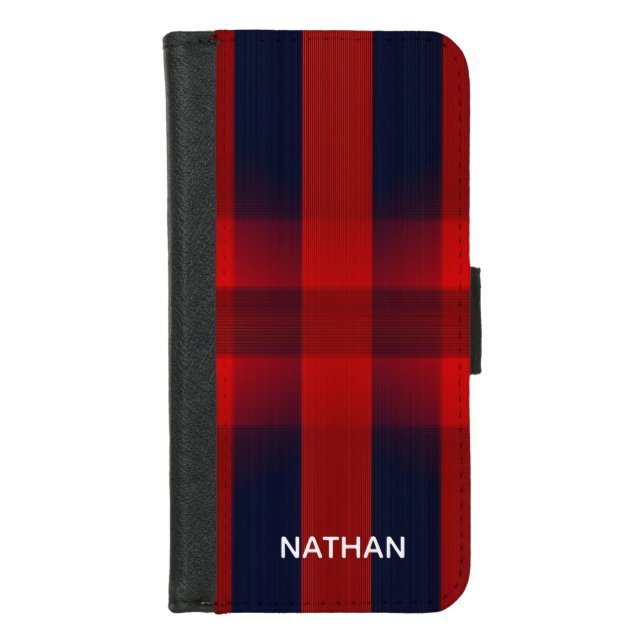 Red Bokeh Buffalo Plaid Personalised iPhone Wallet Case (Front)