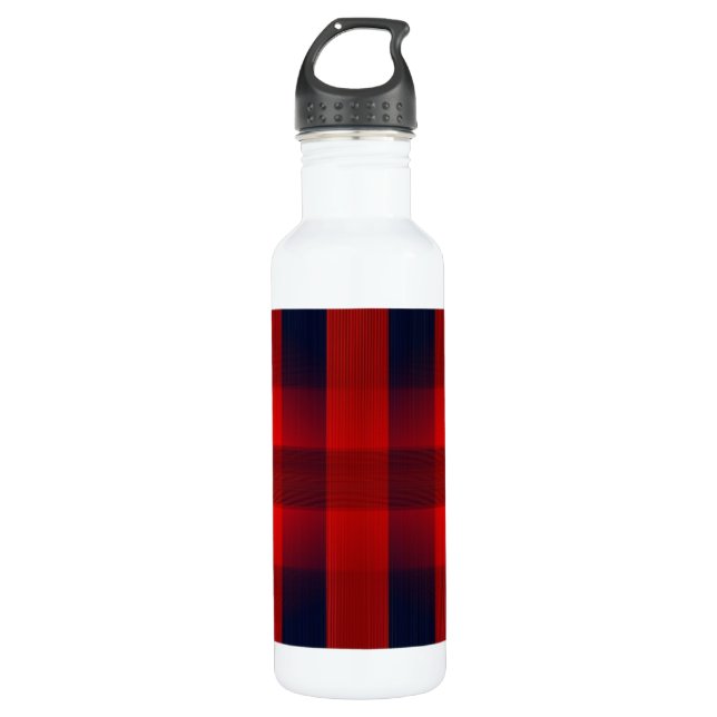 Red Bokeh Buffalo Plaid Stainless Steel Water Bottle (Front)
