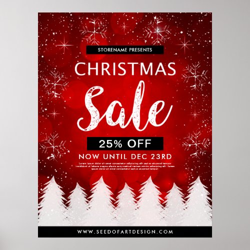 Red Bokeh Christmas Sale Retail Advertisement Poster