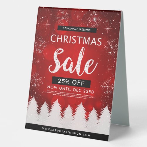 Red Bokeh Christmas Sale Retail Advertisement Table Tent Sign