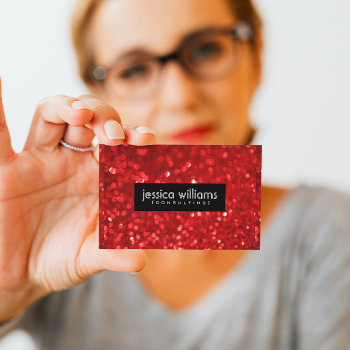 Red Bokeh Glitter & Sparkles Black Accents Business Card by artOnWear at Zazzle