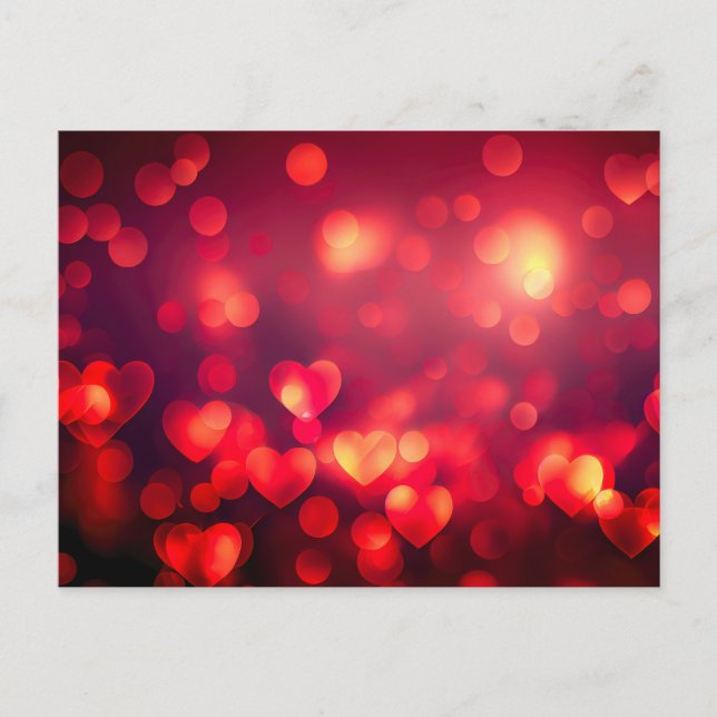 Red Bokeh Hearts Postcard (Front)