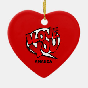 Red, Bold & Bright Pop Art Style - I Love You Ceramic Ornament