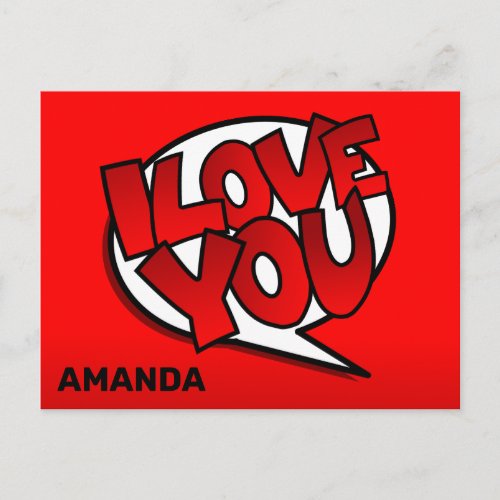 Red Bold  Bright Pop Art Style _ I Love You Postcard