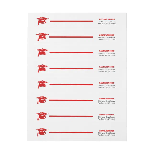 Red Bold Cap Graduation Wrap Around Label | Zazzle