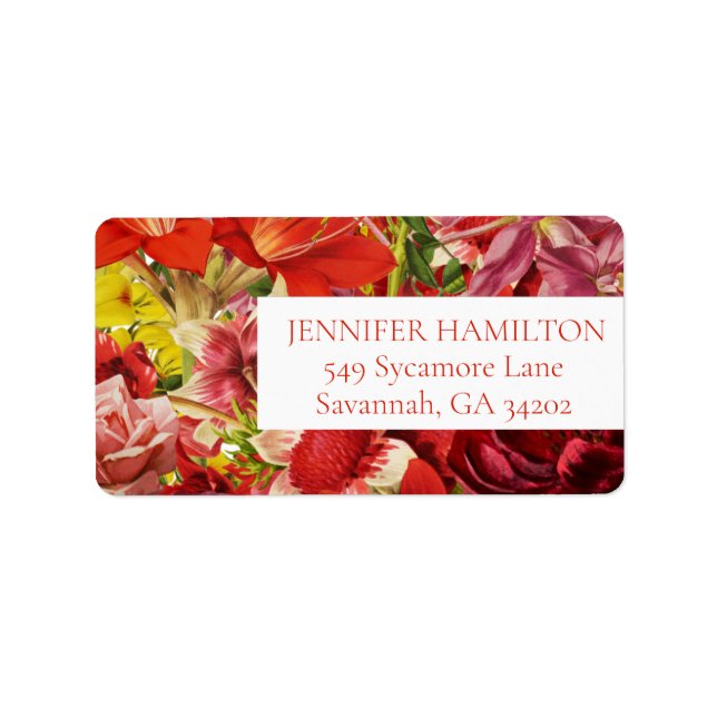 Red Bold Floral Address Sticker (Front)