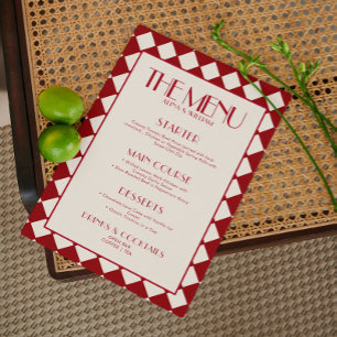 Red Bold Funky Retro Checkerboard Wedding Menu 