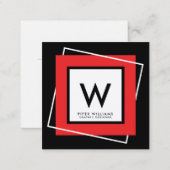 Red Bold Geometric Square Frame Monogram Square Square Business Card (Front/Back)