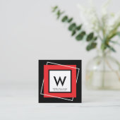 Red Bold Geometric Square Frame Monogram Square Square Business Card (Standing Front)