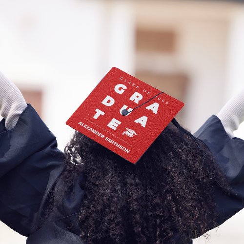 Red Bold GRADUATE Letters and Cap Graduation