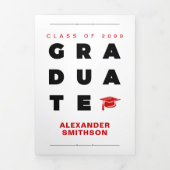 Red Bold GRADUATE Letters and Cap Graduation Tri-Fold Announcement (Cover)