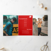 Red Bold GRADUATE Letters and Cap Graduation Tri-Fold Announcement (Inside)