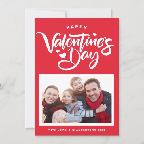 Red Bold Modern Calligraphy Photo Valentines Day Holiday Card