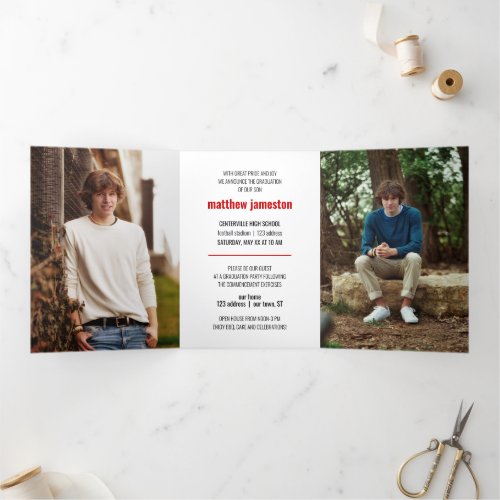 Red Bold  Modern Photo Graduation Tri_Fold Invitation