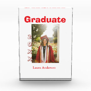 Red bold photo graduation add name class text acrylic award