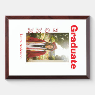 Red bold photo graduation add name class text award plaque