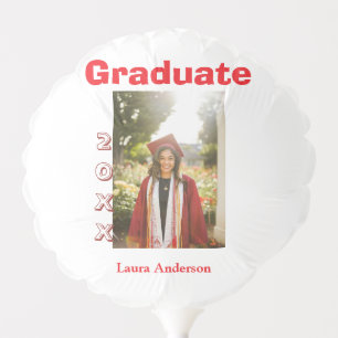 Red bold photo graduation add name class text balloon