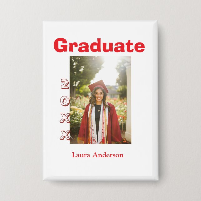 Red bold photo graduation add name class text button (Front)