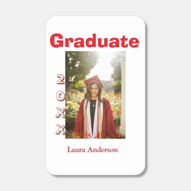 Red bold photo graduation add name class text matchboxes (Front)