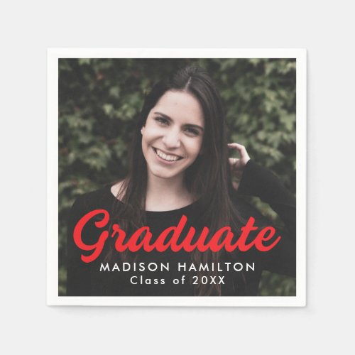 Red  Bold Script Photo Graduation Napkins