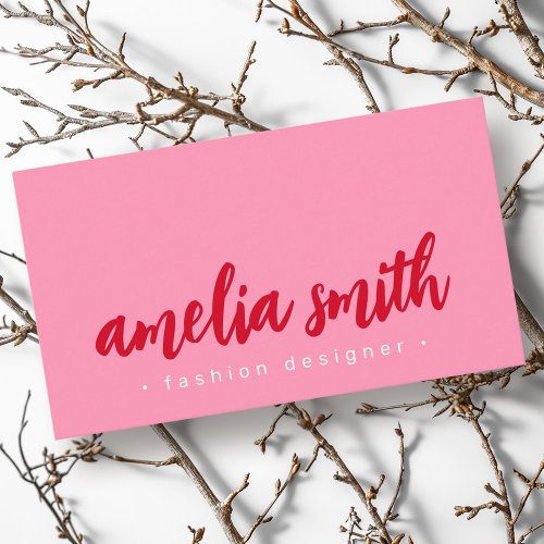 Red bold script pink  business card