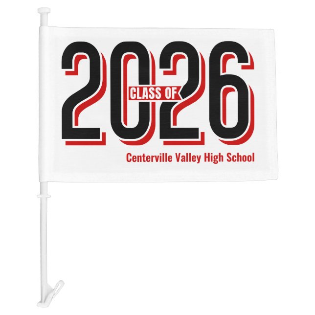 Red Bold Shadowed Numbers Class of 2026 Car Flag (Front)