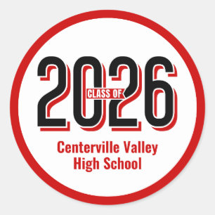 Red Bold Shadowed Numbers Class of 2026 Classic Round Sticker