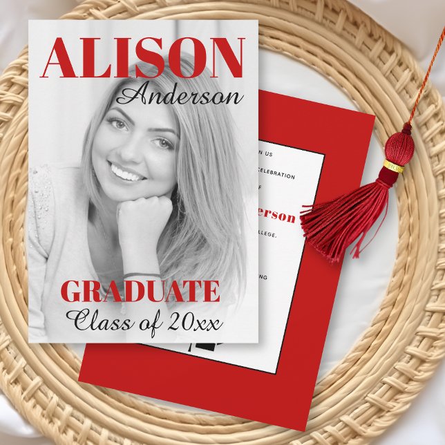 Red bold typography Class of 2026 graduation photo Invitation (Creator Uploaded)