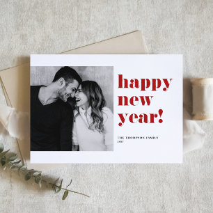 Red Bold Typography Photo Happy New Year Holiday Card