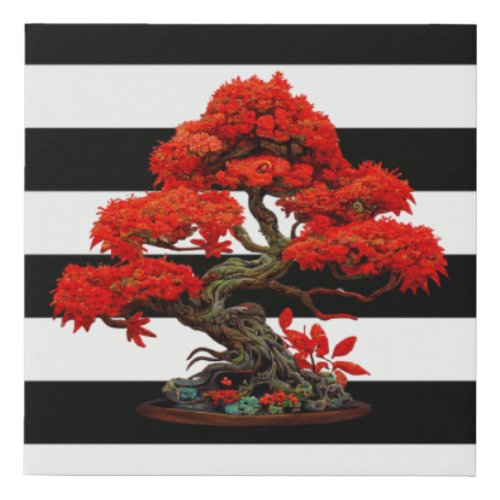 Red Bonsai Tree Art Faux Canvas Print