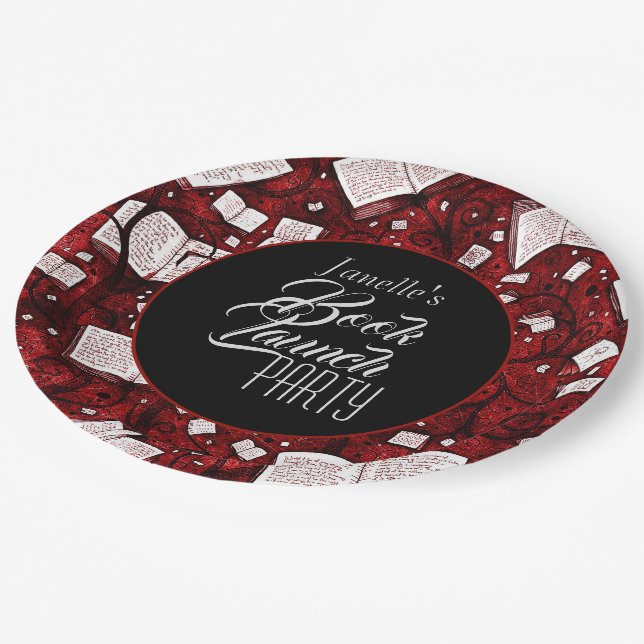 Red Book Launch Party Paper Plates (Angled)