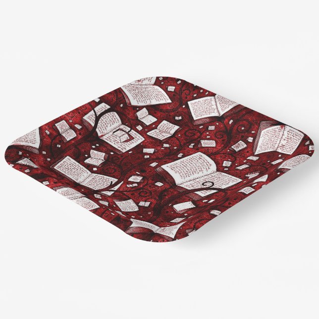 Red Books Background Paper Plates (Angled)