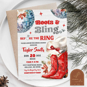 Red Boots and Bling Disco Christmas Bridal Shower Invitation