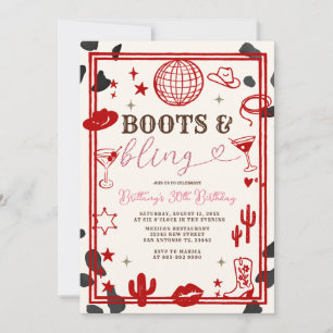 Red Boots and Bling Skin Cowgirl Western Birthday Invitation