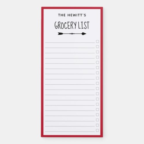 Red Border  Arrows Checkbox Grocery List Magnetic Notepad