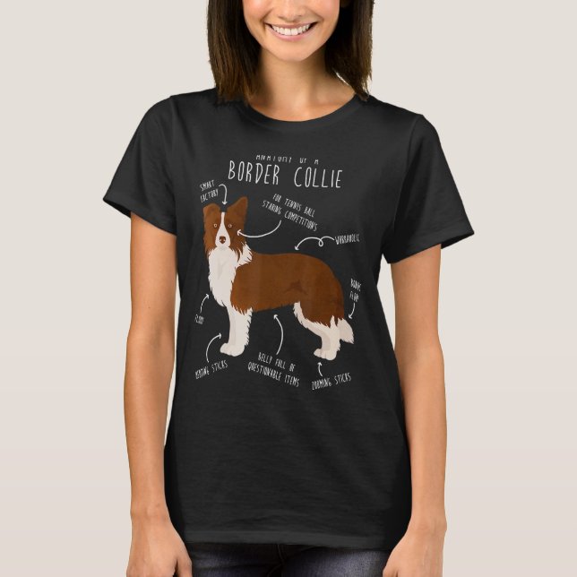 Red Border Collie Anatomy Cute  Pet  Dog Mom Dad T-Shirt (Front)