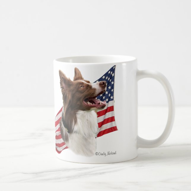 Red Border Collie head and Flag Coffee Mug (Right)