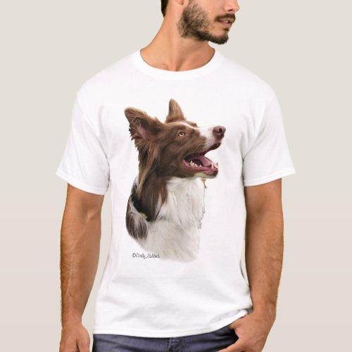 Red Border Collie head on t_shirt