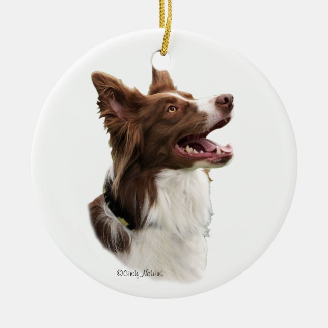 Red Border Collie Head Ornament (Front)
