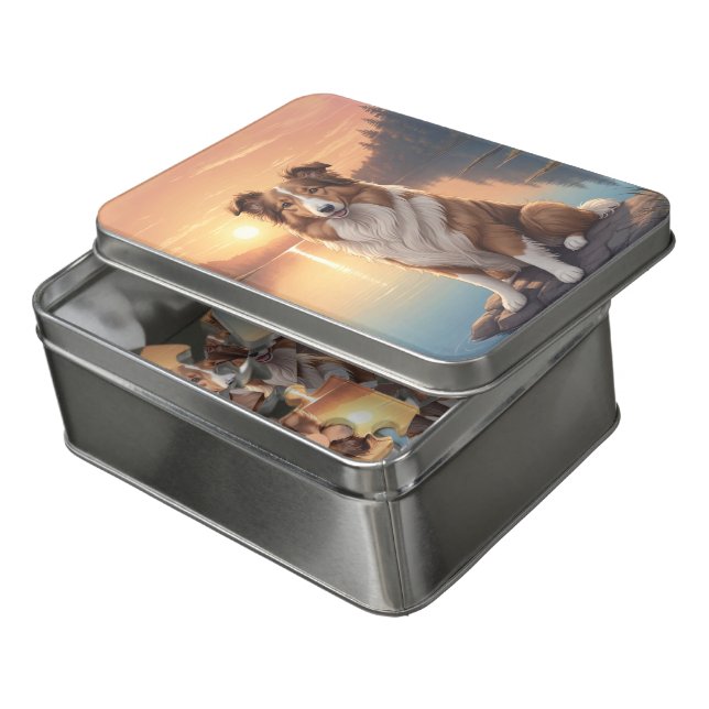 Red Border Collie Jigsaw Puzzle (Lid Open)