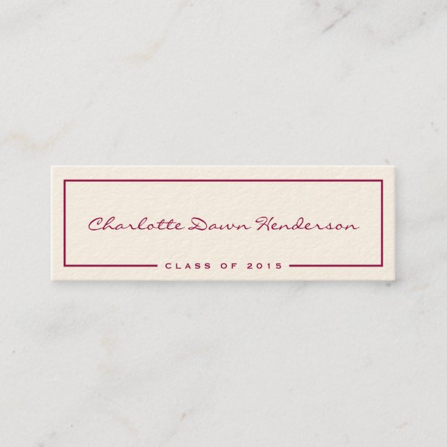 Red border ecru graduation announcement name card (Front)