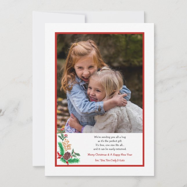 Red Border Holiday Photo Flat Card (Front)
