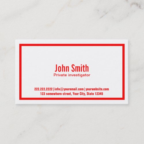 Red Border Investigator Business Card