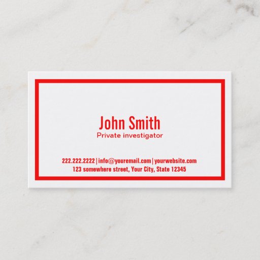 Customizable Red Border Investigator Business Card