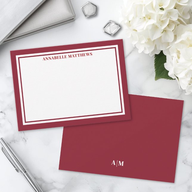 Red Border Minimalist Name Monogram Note Card (Red Border Minimalist Name Monogram Note Card)