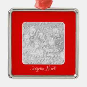 Red Border Photo Joyeux Noël Metal Ornament