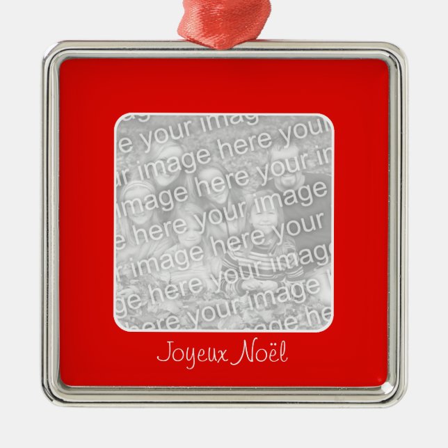 Red Border Photo Joyeux Noël Metal Ornament (Front)