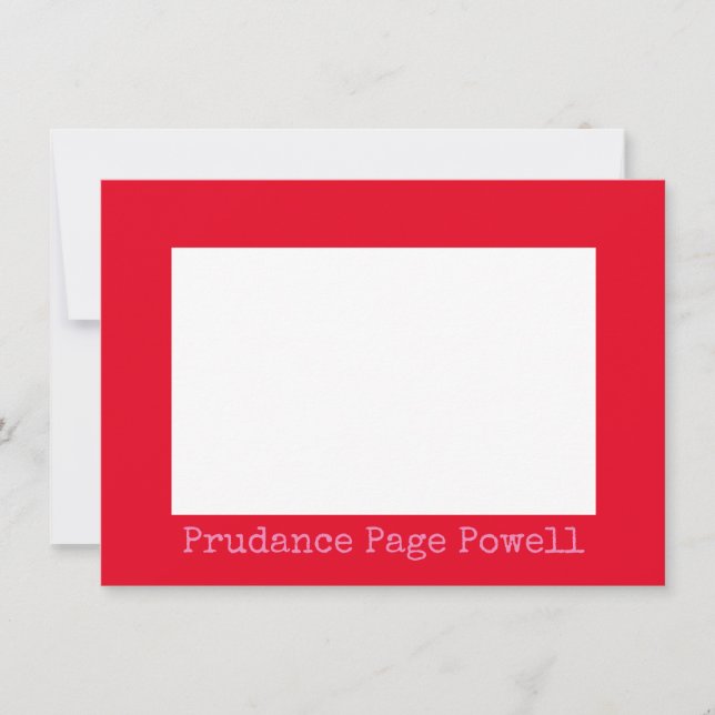 Red Border Pink Personalized Flat Note Card (Front)